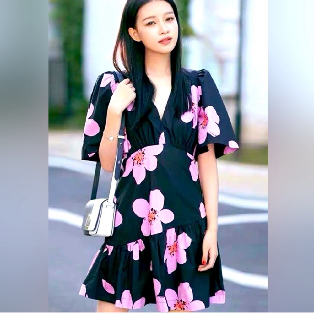 🌸HOST PICK🌸Kate Spade Floral Black and Pink Ruffled Dress